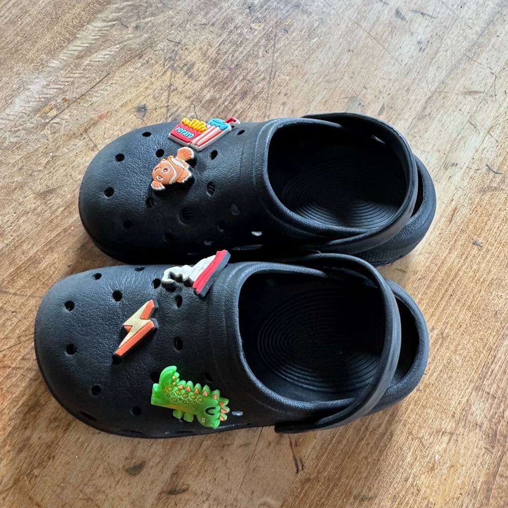 Kids Black Clogs with Fun Charms